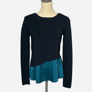 Club Monaco Women’s Layered Sweater Navy Blue Teal Small Crewneck